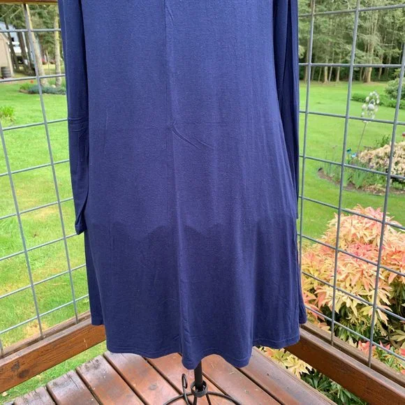 Navy Blue Long Sleeve T-Shirt Dress - Picture 6 of 7